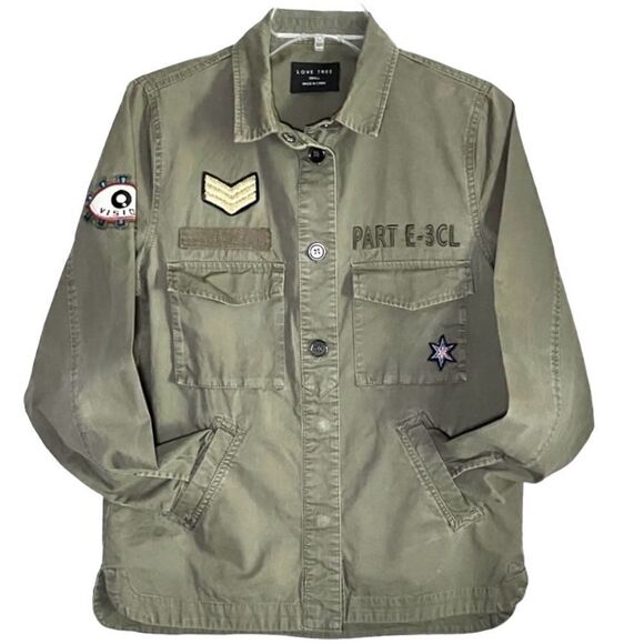 Love Tree Military Style Shirt Jacket with Patches in Olive Green Women’s S - Picture 1 of 10